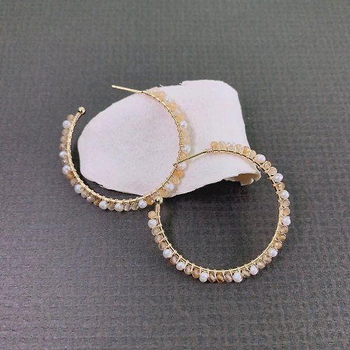 A-MORE collection 黃水晶和珍珠圈形耳環 | 14K包金 | 925純銀 | 淡水珍珠 | 天然石