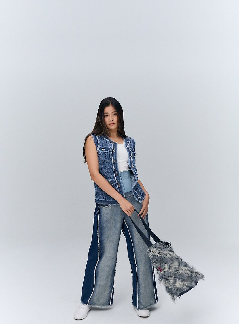 Devil Fashion-Designer Denim Series Deconstructed Vest - Women's Vests - Cotton & Hemp Blue