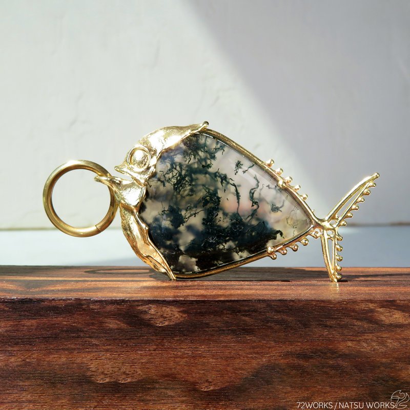 モス アゲート フィッシュ チャーム / Moss Agate Fish charms ll - 吊飾 - 寶石 綠色