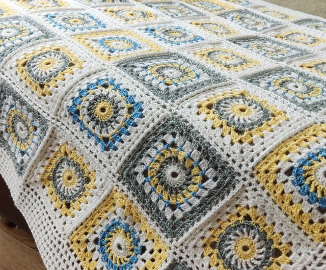 Wool crochet baby blanket white granny square warm