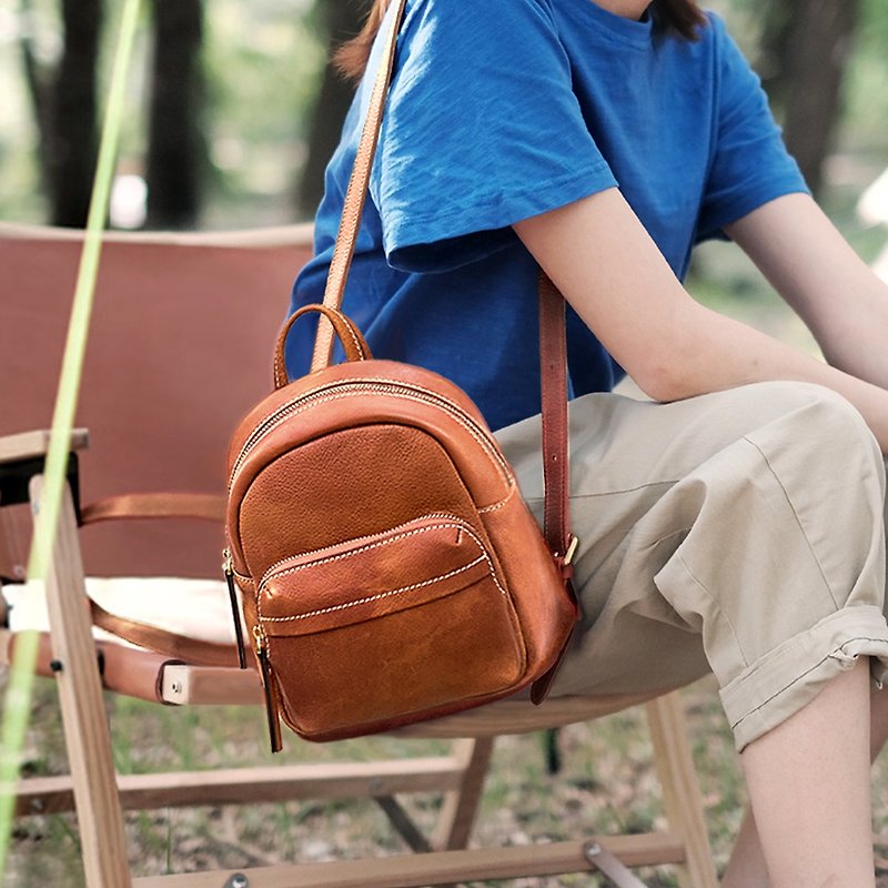 Leather Backpack, Women's Casual Mini Backpack, Cute Shoulder Bag, Messenger Bag - Backpacks - Genuine Leather 