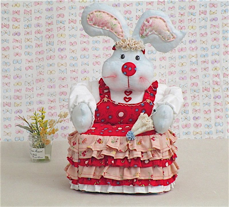 Dress rabbit face paper box lightweight wrapping paper cover - Tissue Boxes - Cotton & Hemp Red