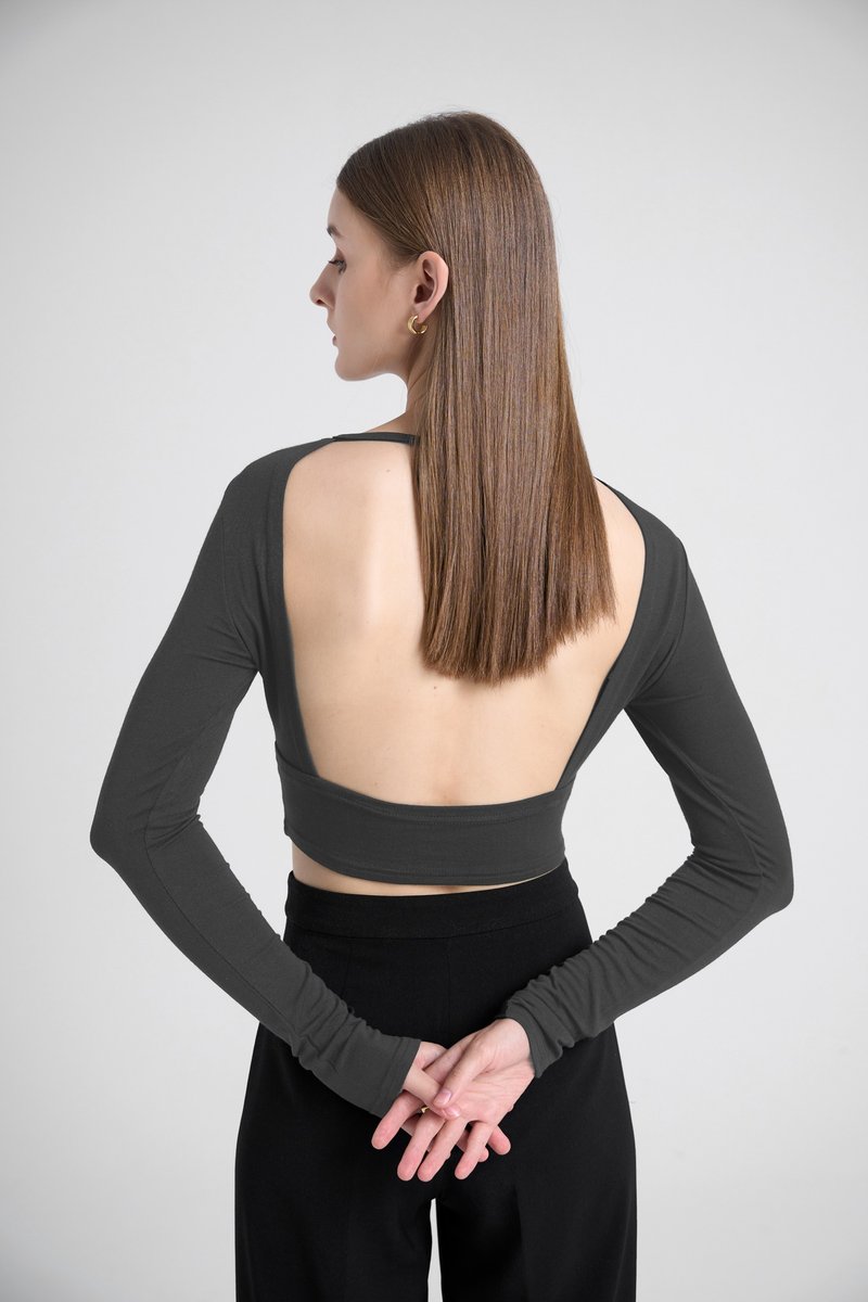 Backless Modal Bra Crop Top - Black - เสื้อผู้หญิง - ผ้าฝ้าย/ผ้าลินิน สีดำ