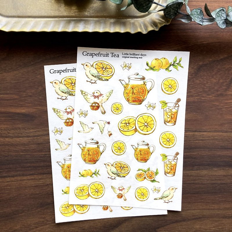 マスキングシール GrapefruitTea　グレープフルーツ レモン - 貼紙 - 紙 黃色
