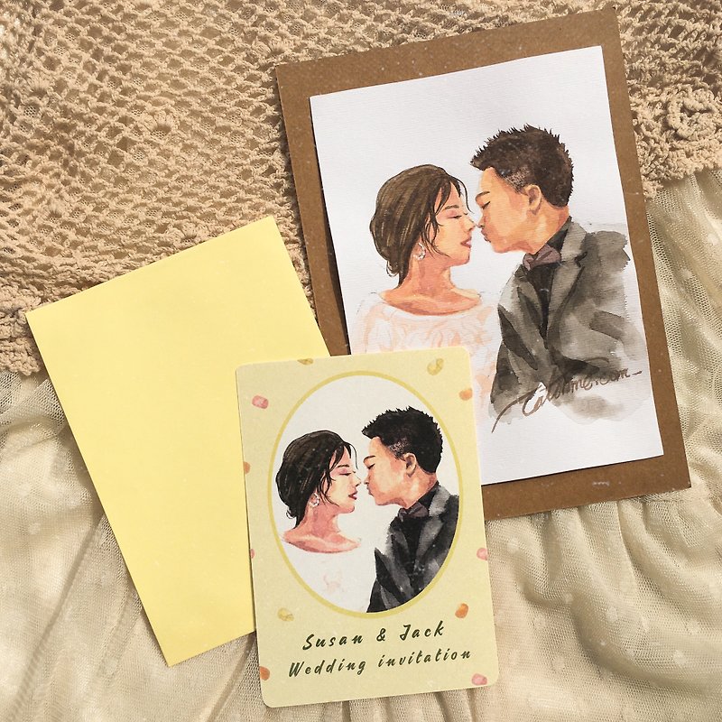 Semi-custom watercolor hand-painted wedding invitation design (not including printing costs) - การ์ดงานแต่ง - กระดาษ สีเหลือง