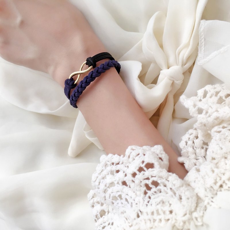 Handmade Double Braided Infinity Bracelets Rose Gold Series–dark blue  - สร้อยข้อมือ - วัสดุอื่นๆ สีน้ำเงิน