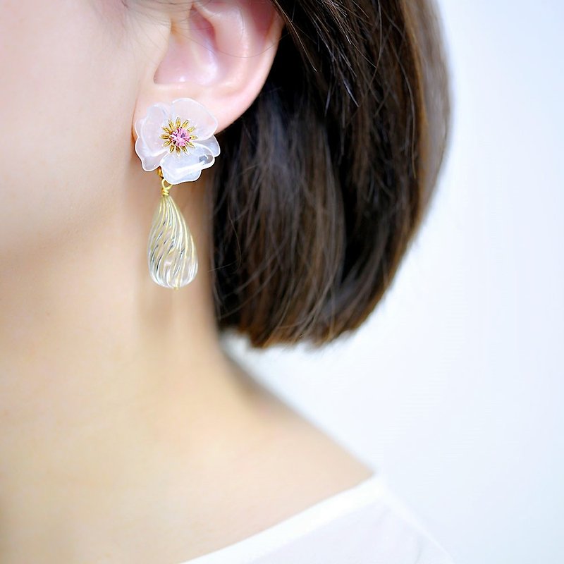 Large German Flower and Drop Twist Bijou Earrings 2 Colors - Earrings & Clip-ons - Gemstone Transparent