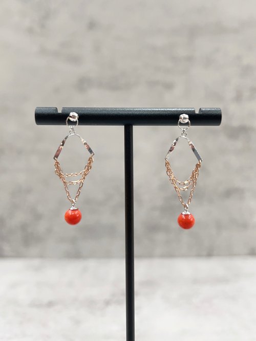 Juno Jewelry 嘉龍珠寶 天然珊瑚耳環 沙丁 5.5mm圓珠 18K K750 義大利雙色K金