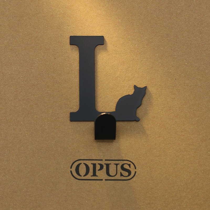 【OPUS東齊金工】當貓咪遇上字母L - 掛勾(黑)/造型掛鉤/無痕 - 居家收納/收納盒/收納用品 - 其他金屬 黑色