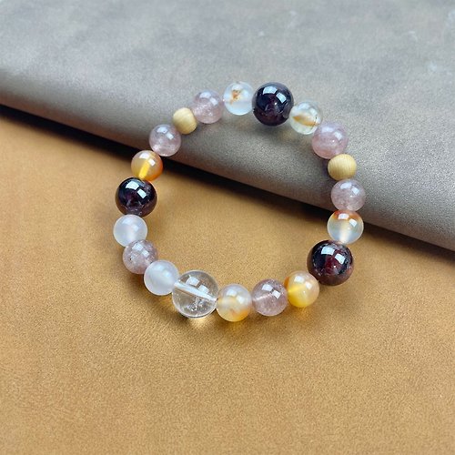 Hoshino Jewelry Kan 石榴石 瑪瑙 草莓晶 2024天然水晶 禮物 能量石手鍊 日本直郵