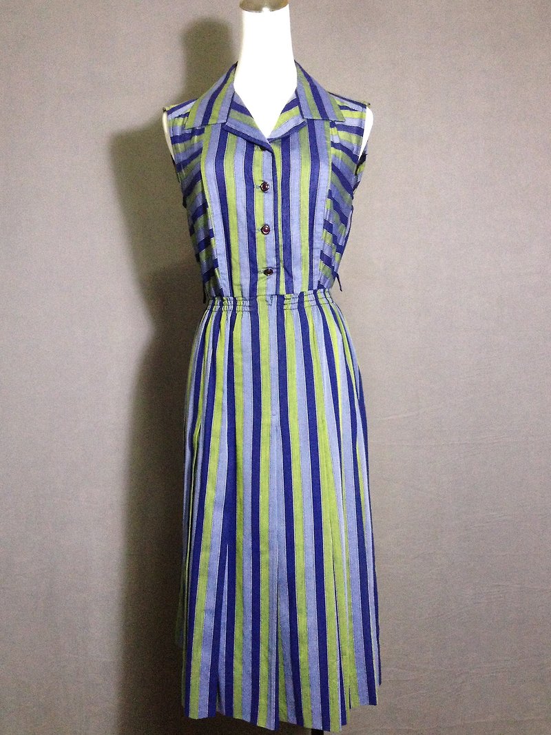 Ping-pong vintage [vintage dress / stripe cotton sleeveless dress Long vintage] abroad back VINTAGE - ชุดเดรส - ผ้าฝ้าย/ผ้าลินิน 