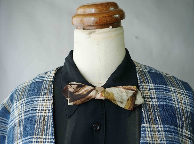 手作古董領帶改造復古領結-枯木棕-窄版-畢業禮物 - 領結/領巾 - 絲．絹 咖啡色