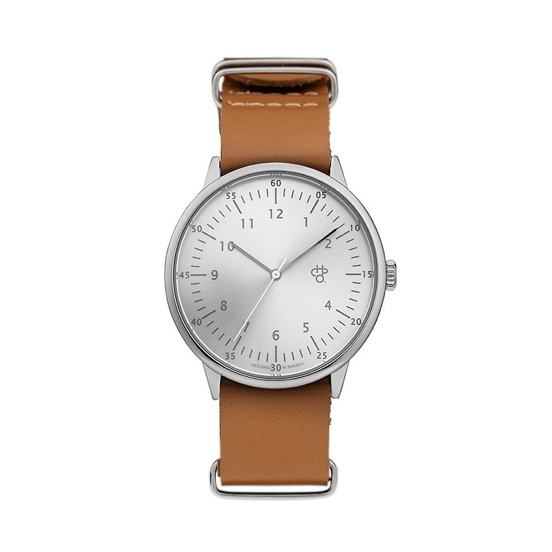 Chpo Brand 瑞典品牌 - Harold系列 銀錶盤棕軍用皮革 手錶 - 男錶/中性錶 - 真皮 咖啡色