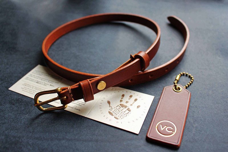 [VULCAN Belt 15 / 20 mm elegant narrow belt] Italian Walpier vegetable tanned cowhide - Belts - Genuine Leather Brown