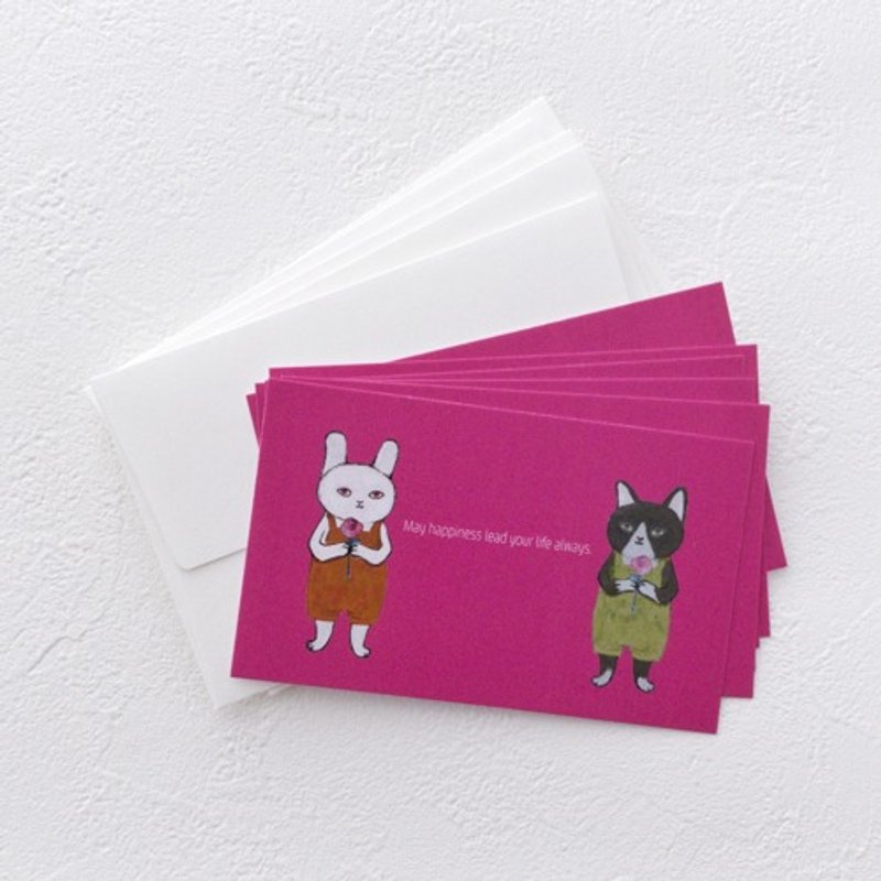 Message card set (rose, cat and rabbit/pink) - Cards & Postcards - Paper 