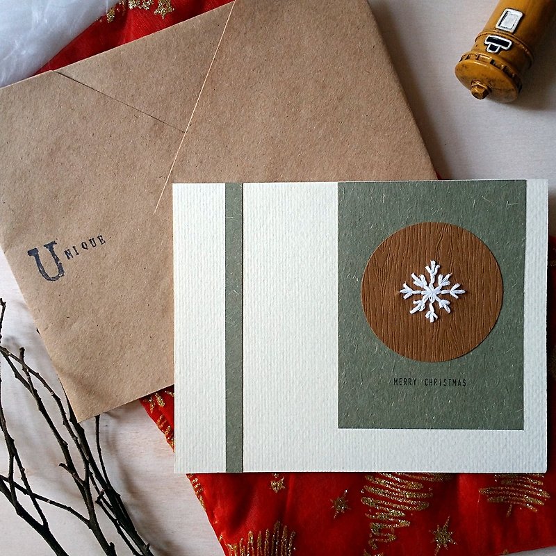 手縫圖像聖誕卡(雪)(原稿) - 心意卡/卡片 - 紙 多色
