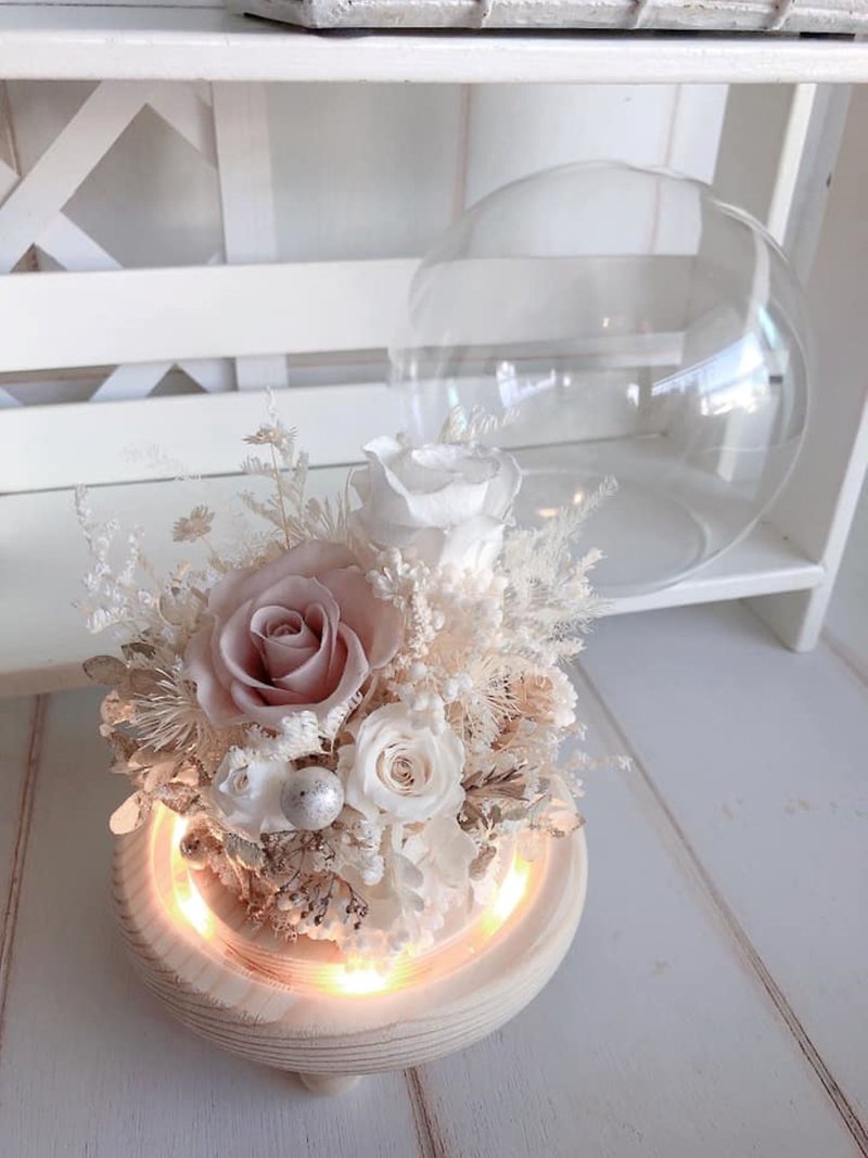 Bright Platinum Cream Preserved Flower Night Light/Glass Ball Flower Cup (Large) - Dried Flowers & Bouquets - Plants & Flowers 
