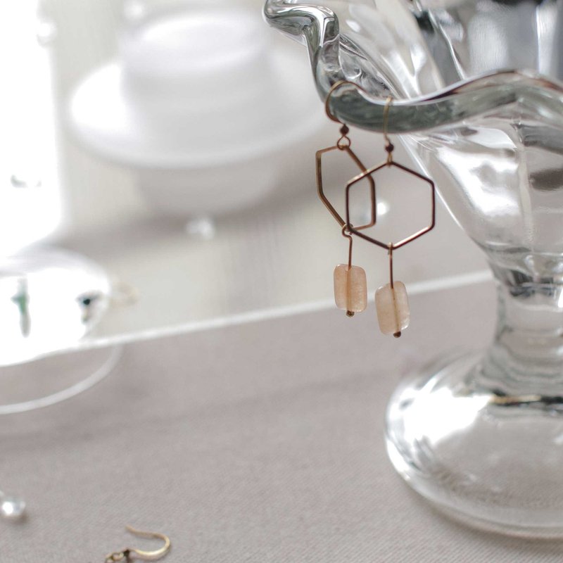 天然石幾何耳環-晨光/耳針/夾式/可客製 - 耳環/耳夾/耳骨夾 - 水晶 橘色