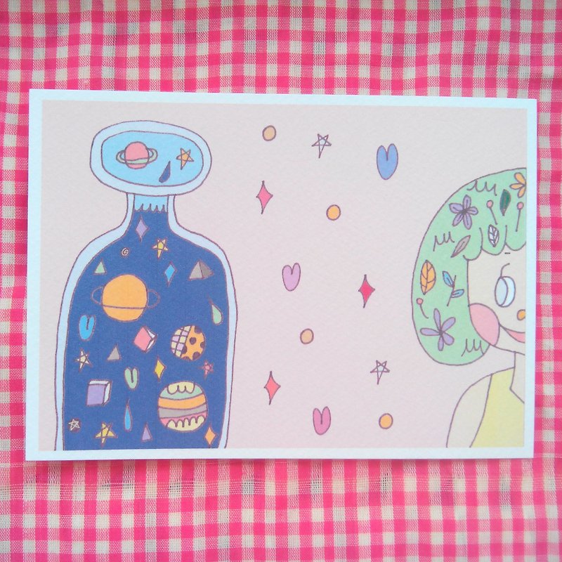 Postcard | Galaxy Girl with bottle - การ์ด/โปสการ์ด - กระดาษ หลากหลายสี