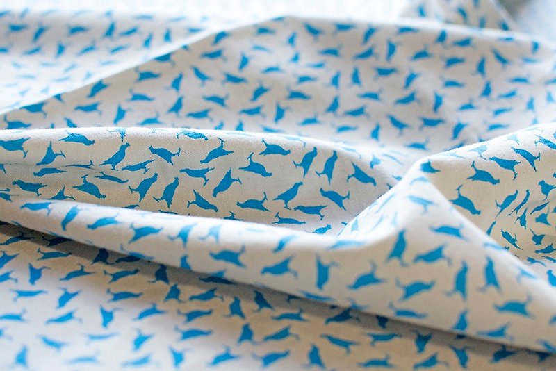 Printed Fabric / Crested Myna No.4 / Turquoise - Knitting, Embroidery, Felted Wool & Sewing - Cotton & Hemp 