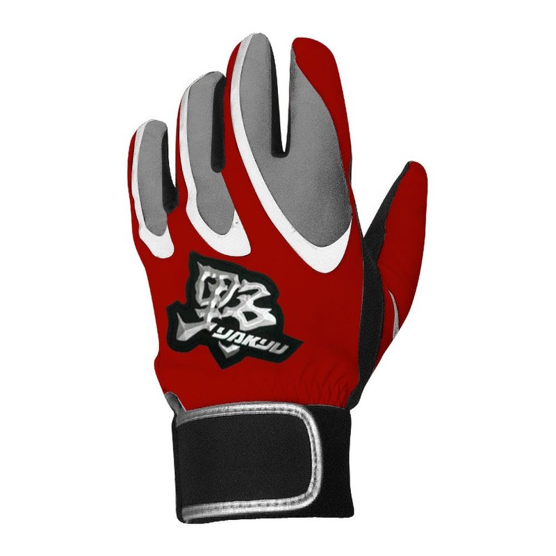 【YAKYU】Batting Gloves(Single)Synthetic Leather - Red/Gray - Fitness Accessories - Faux Leather Red