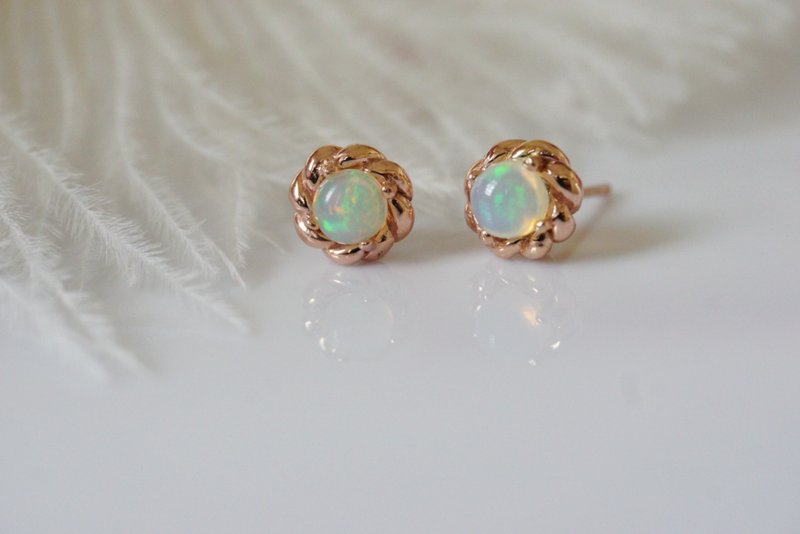 Stud Earrings Natural Opal Silver925, stud earrings, Flower earrings - Earrings & Clip-ons - Sterling Silver Multicolor