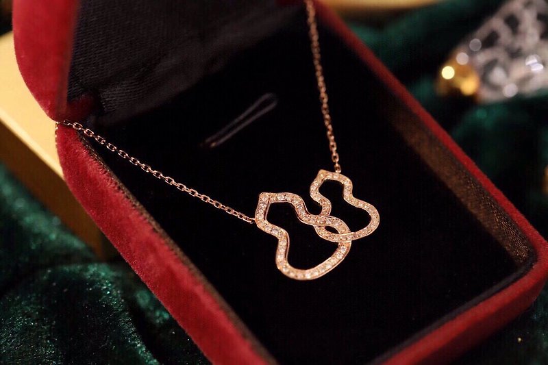18K Solid Gold Diamond Wulu Necklace, Rose Gold Diamond Necklace, Gift for her - สร้อยคอ - เครื่องประดับ สีแดง