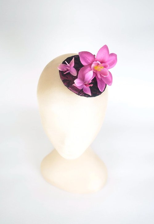 Elle Santos SALE! Fascinator Headpiece Hair Accessory Clip Pink Silk Flower Orchids Floral