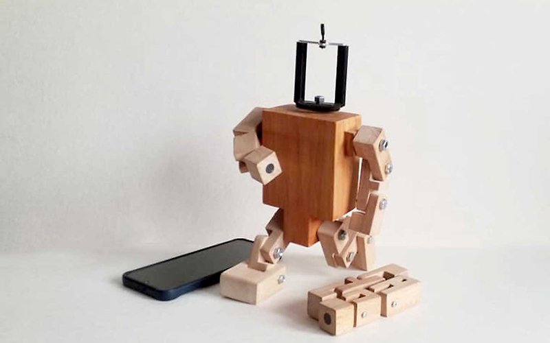 スマートフォンロボット：ブラウン（値セット） - スマホスタンド・イヤホンジャック - 木製 ブラウン