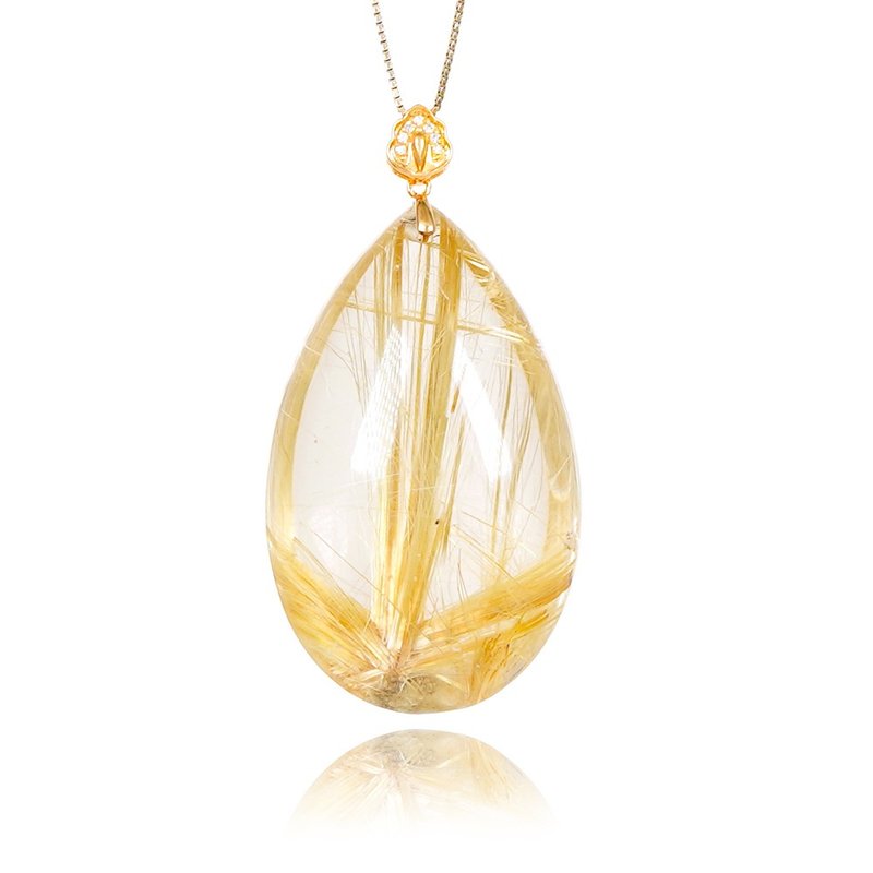 Gold Rutilated Quartz 15.2g Tear Drop Pendant - Necklaces - Semi-Precious Stones Multicolor