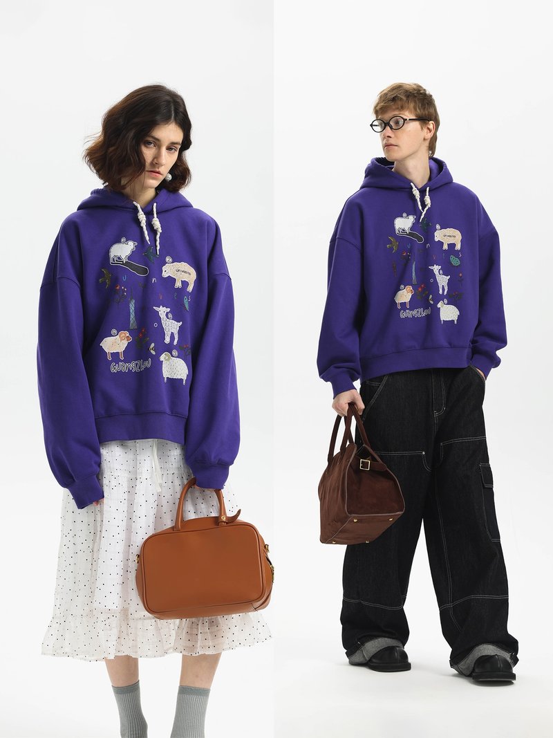 25 Spring Five Goats Printed Heating Anti-static Plush Hoodie Unvesno (UN) - เสื้อฮู้ด - วัสดุอื่นๆ 