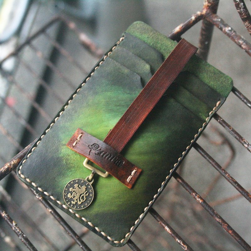 Atwill. British traveller. Handmade original brushed English cow leather button - Card Holders & Cases - Genuine Leather Green