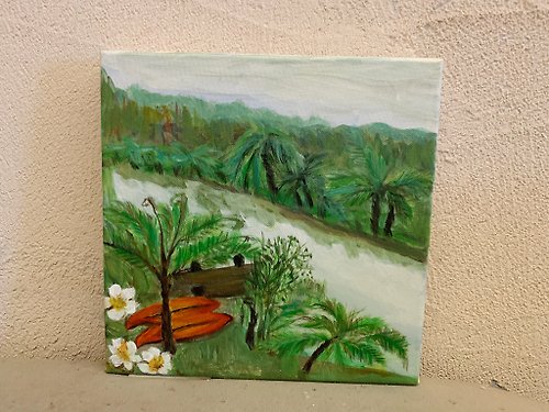 好日吉 WorkShop 方形畫框原畫 / 靜謐的湖景 Daylily - 老媽的畫作系列