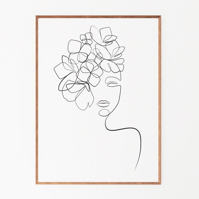 Woman with flowers on her head line art Printable wall art - Digital Files - jpg - 電子似顏繪/繪畫/插畫 - 其他材質 