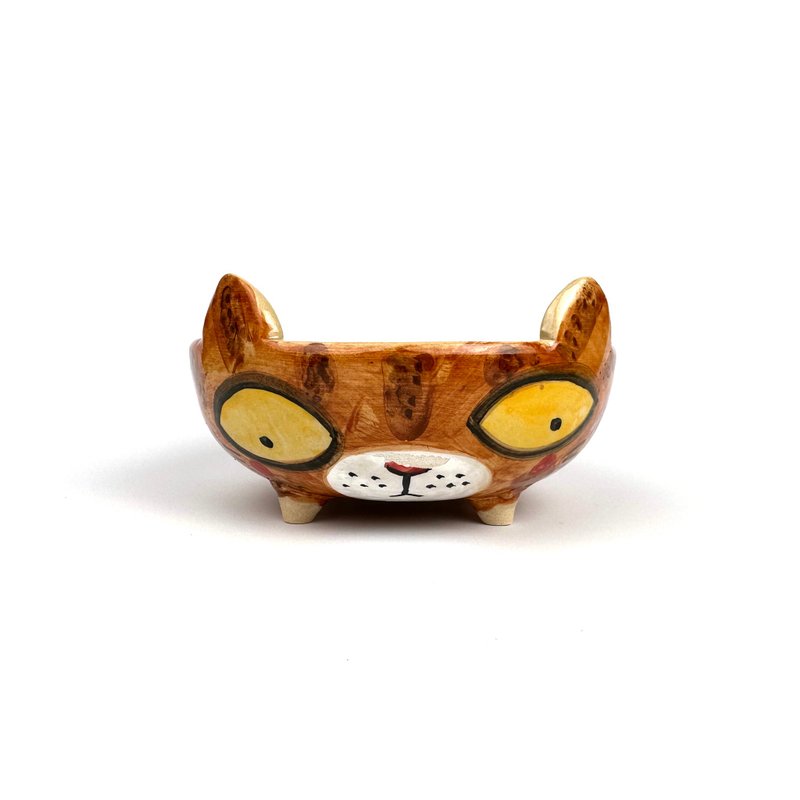 Nice Little Clay Handmade Light Small Bowl Orange Cat 0202S-21 - ถ้วยชาม - ดินเผา ขาว