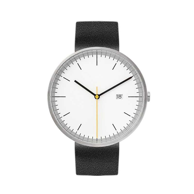 BIJOUONE B202 Silver Case White Dial Black Leather Strap Men's Watch - นาฬิกาผู้ชาย - สแตนเลส สีเงิน