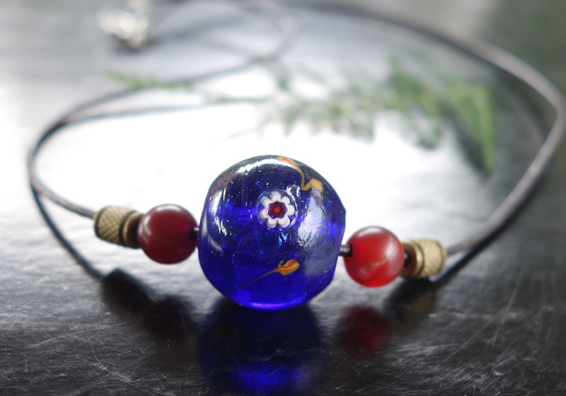Glass beads 清代鳳眼琉璃珠 項鏈 老琉璃珠 老珠子 手工古董珠子 - 項鍊 - 玻璃 多色