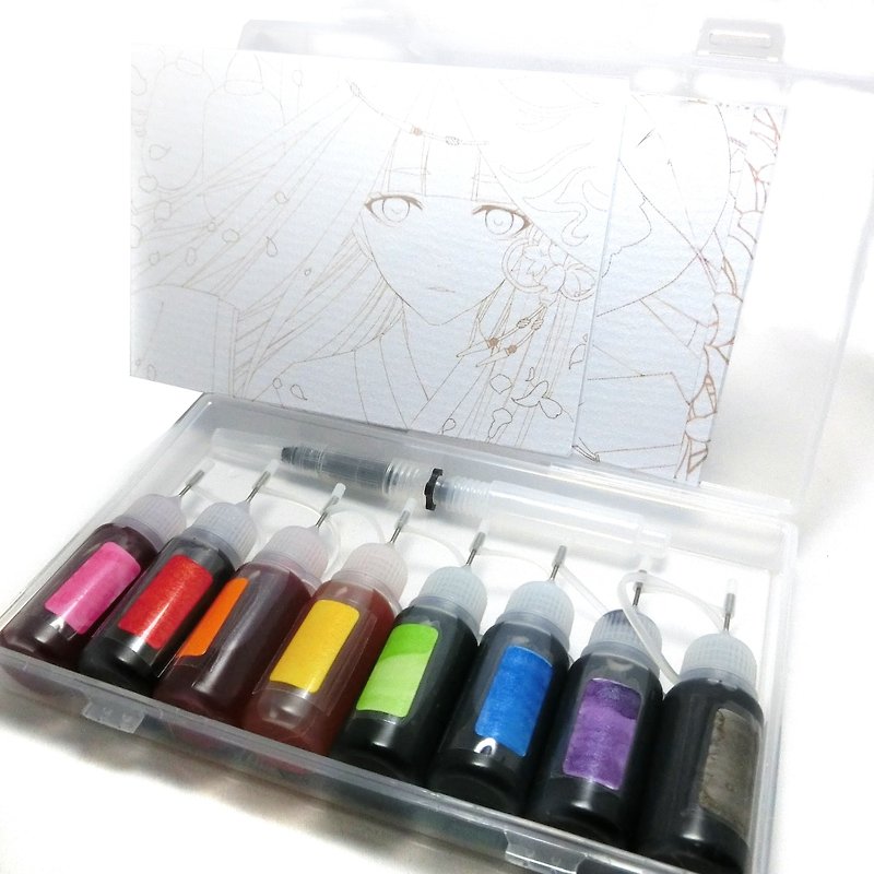 手工-便利細針管-墨水型珠光繪圖透明水彩 - 鋼筆墨水 - 顏料 多色