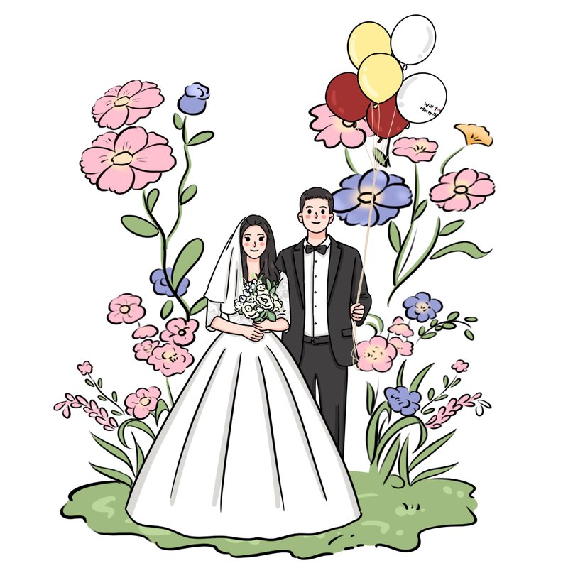 【客製化】似顏繪 Q版插畫 人物畫像 婚禮 結婚書約 電子檔 - 電子似顏繪/繪畫/插畫 - 其他材質 