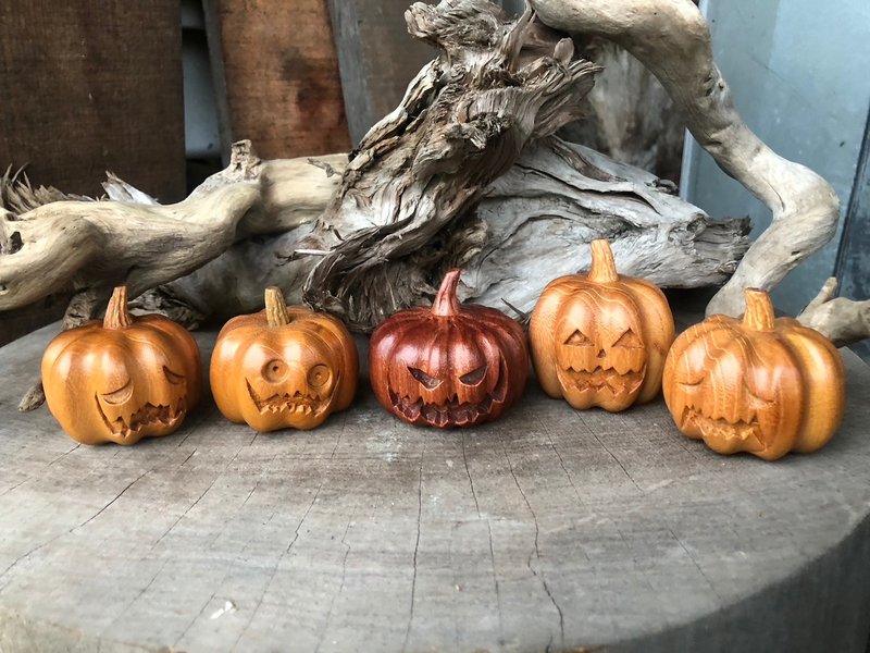 Halloween手工台灣櫸木萬聖節南瓜 - 擺飾/家飾品 - 木頭 