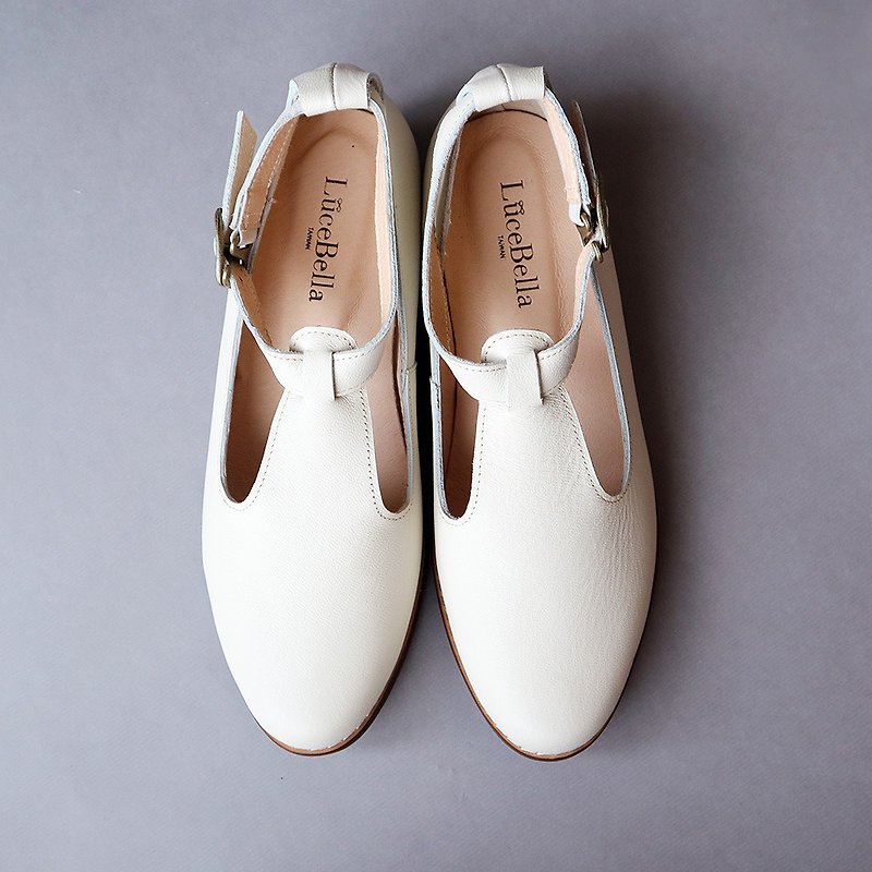 [秋を知っている落ち葉]メリージェーンの靴-白|レトロクラシック|台湾製。フルレザー。ホワイト靴 - オックスフォード靴 - 革 ホワイト