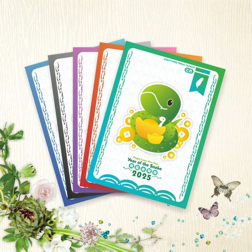 hibeetle甲蟲手繪 【臺灣春節】有蛇必有得B 蛇年 明信片 - 5款各1張