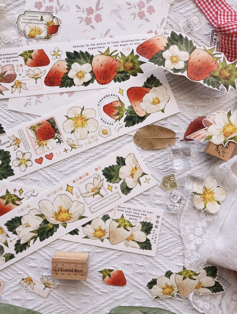 Wild Strawberry PET Washi Tape - มาสกิ้งเทป - วัสดุอื่นๆ หลากหลายสี