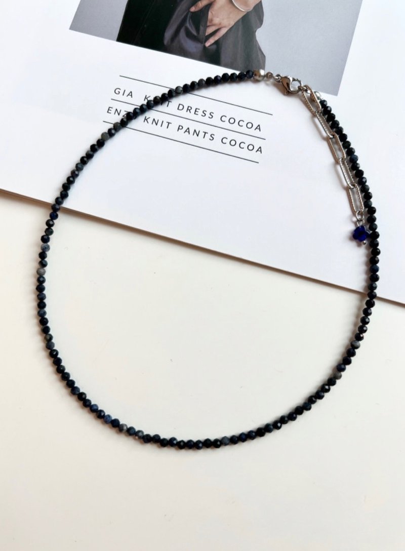 September Birthstone Natural Sapphire Jewel Stone Rondele Cut Necklace - สร้อยคอ - เครื่องเพชรพลอย หลากหลายสี