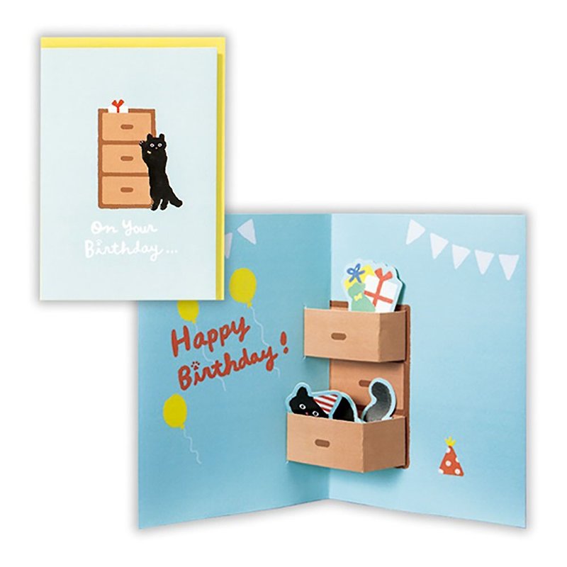 貓咪躲在抽屜裡給你驚喜【Hallmark-JP立體卡片 生日祝福】 - 心意卡/卡片 - 紙 多色