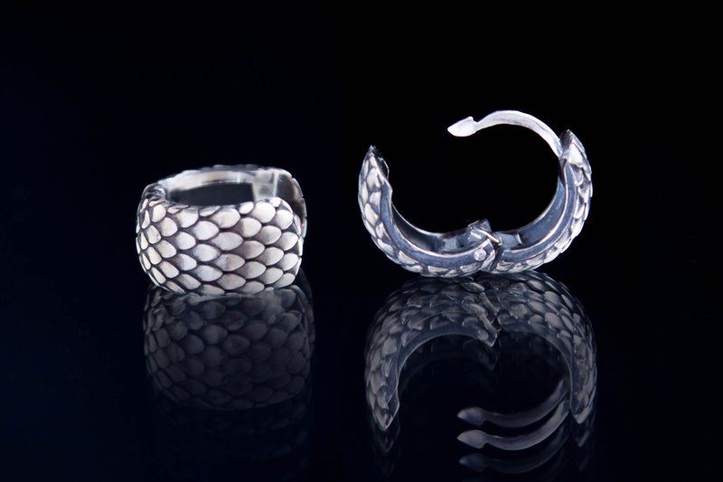 Silver earrings with scales - ต่างหู - เงินแท้ สีเงิน