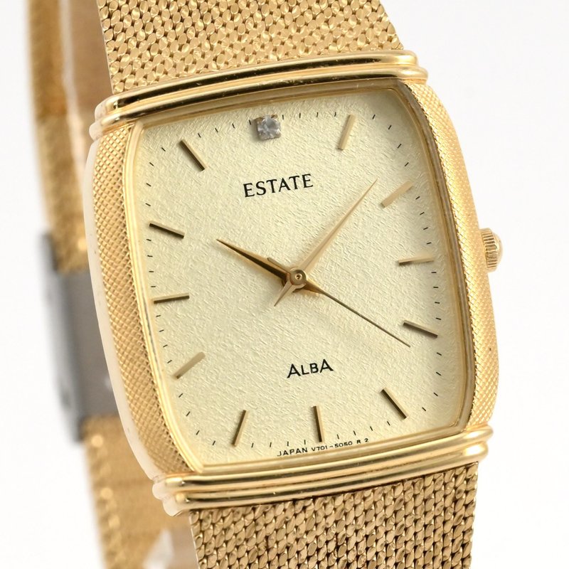 SEIKO ALBA ESTATE 男性用 ユニセックス 腕時計 クォーツ 26mm Tank Shape 1P Diamond GOLD 手錶 古董錶 - 男錶/中性錶 - 不鏽鋼 金色