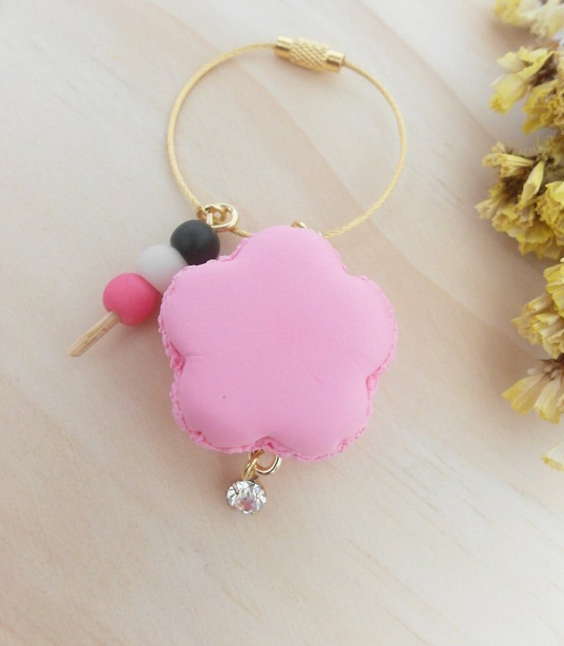 Clay Handmade Pink Cherry blossoms Macaron Key ring - Keychains - Clay Pink