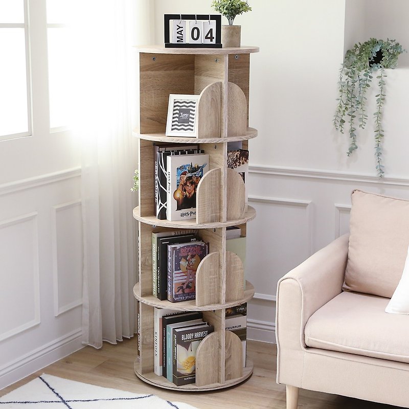 [Wei Man] Taiwan-made upright round four-layer rotating storage bookcase bookshelf storage cabinet - Storage - Wood Brown