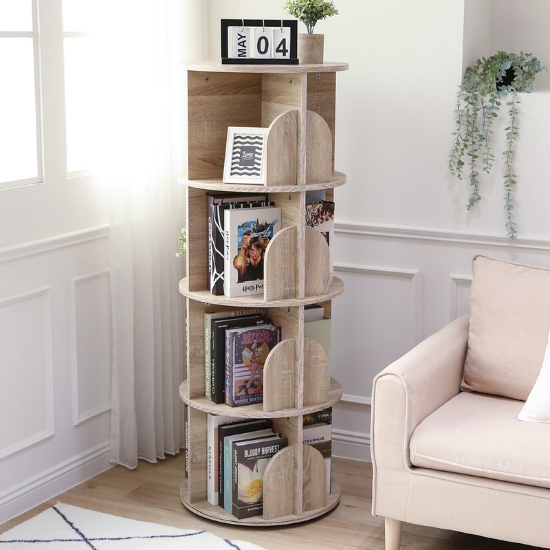 [Wei Man] Taiwan-made upright round four-layer rotating storage bookcase bookshelf storage cabinet - Storage - Other Materials Brown